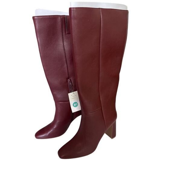 A New Day Womens Livia Tall Burgundy Knee High Boots 9.5 Block Heel Faux Leather - Picture 4 of 7